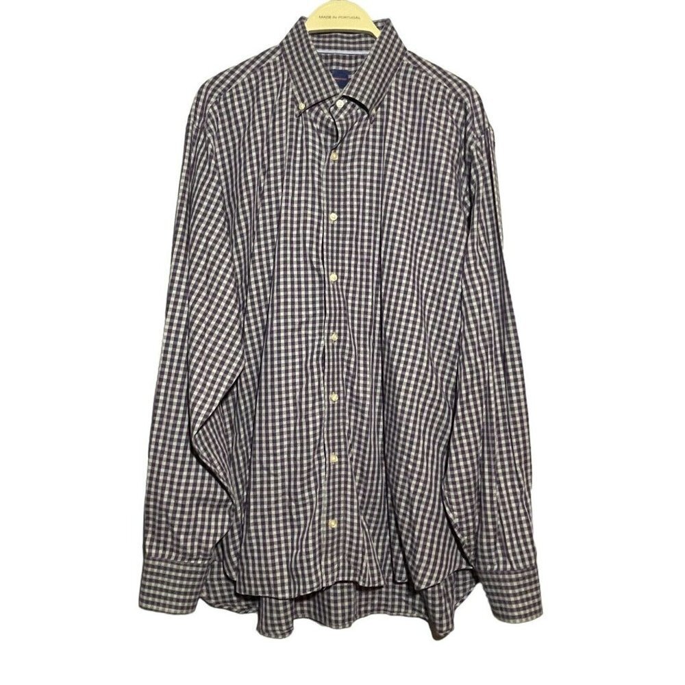 Mercer Blue Button Shirt Men Size 2XL Purple Check Long Sleeve Workwear Formal